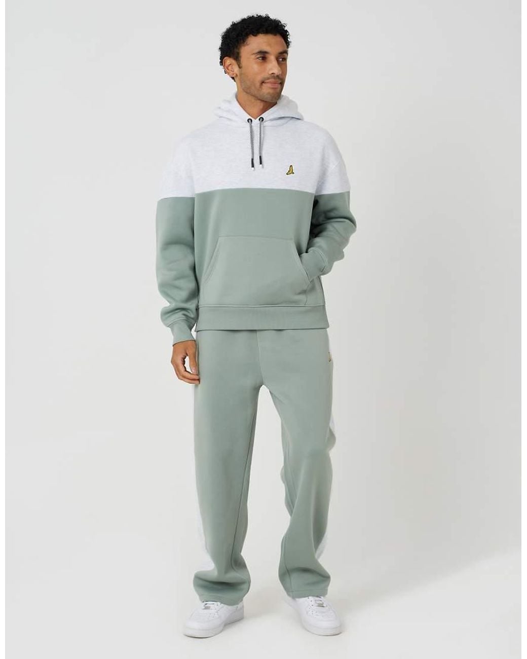 Brave Soul Green Relaxed Fit Colourblock Hoodie & Wide Leg Jogger Co-Ord for men