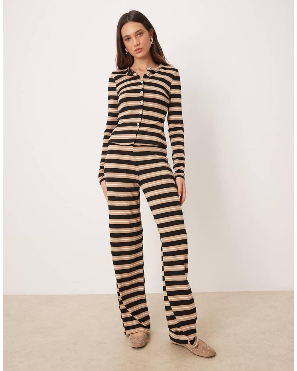 ASOS Brown Button Through Long Sleeve Top