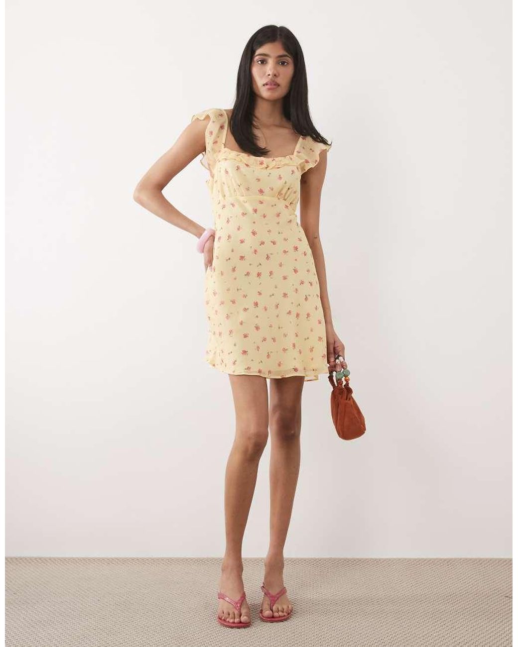 New Look Natural Flutter Sleeve Frill Mini Dress