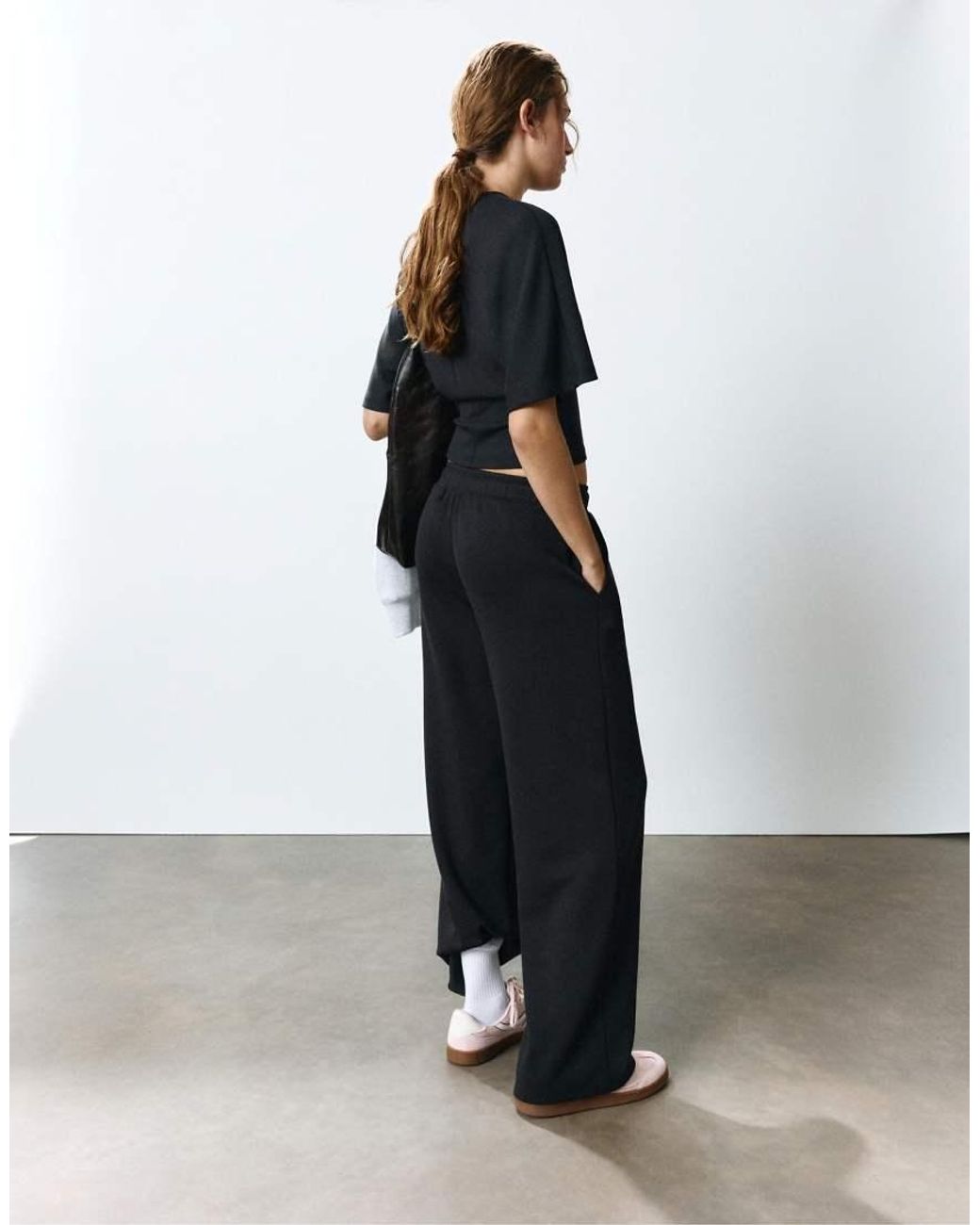Pull&Bear Gray Modal Wide-Leg Trousers