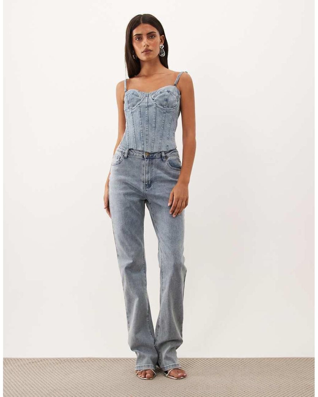 Oh Polly Blue Denim Lace Up Corset