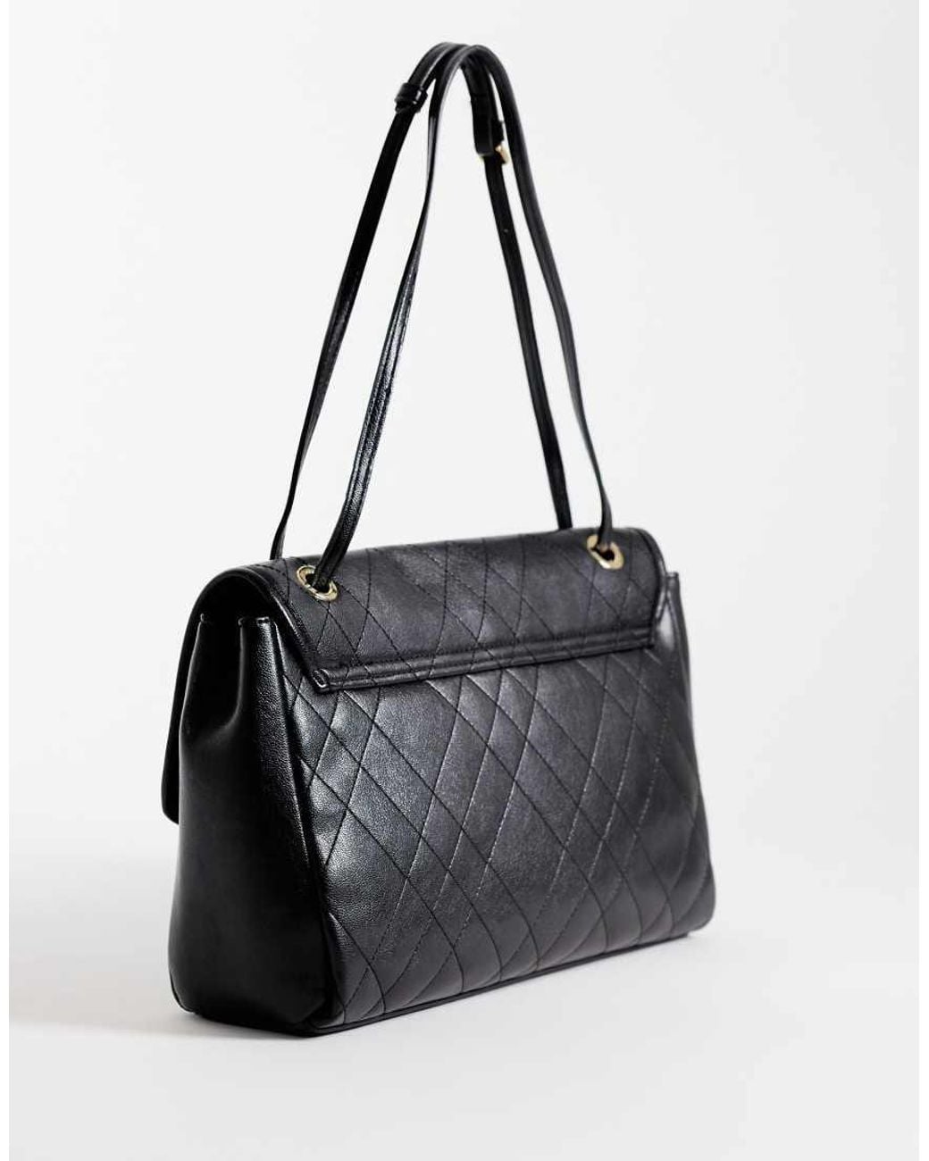 Mango Black Faux Leather Quilted Classic Flap Shoulder Bag
