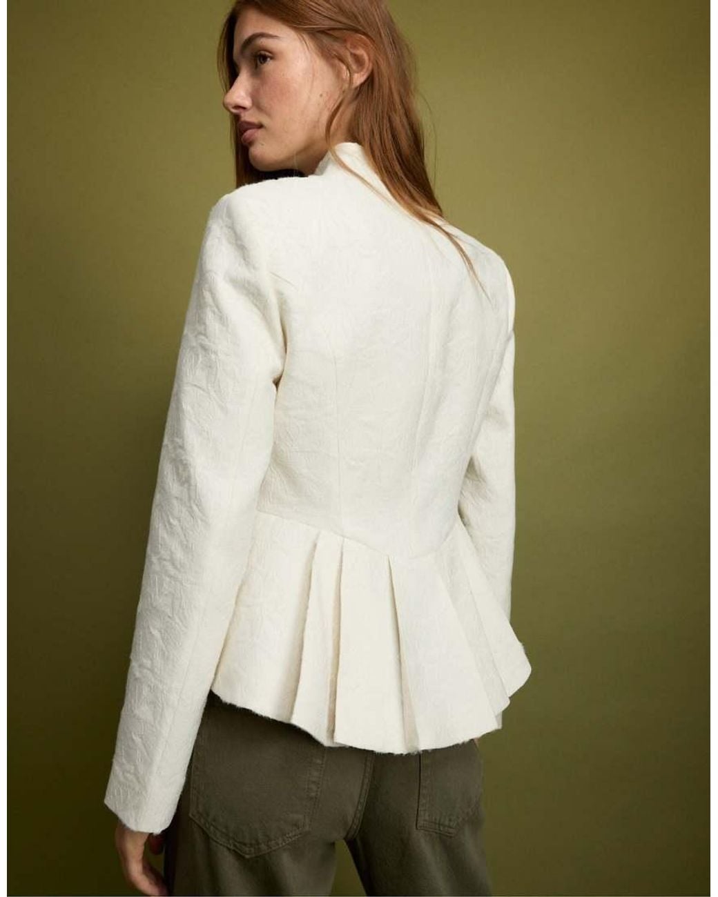 Stradivarius Green Asymmetric Jacquard Blazer