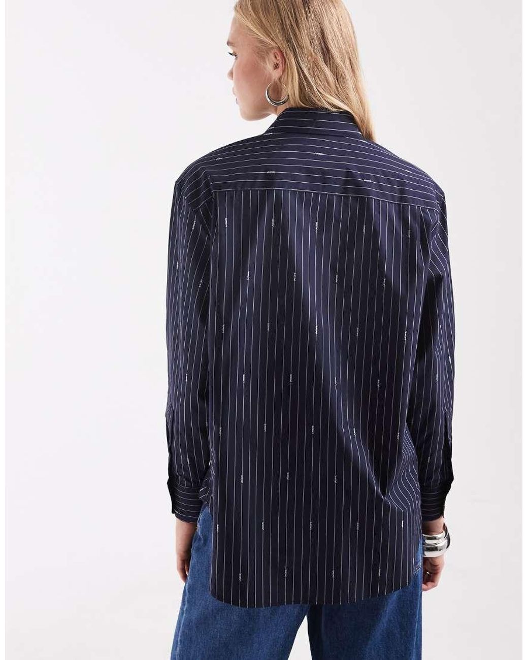 Lacoste Blue Oversized Jaquard Stripe Poplin Shirt