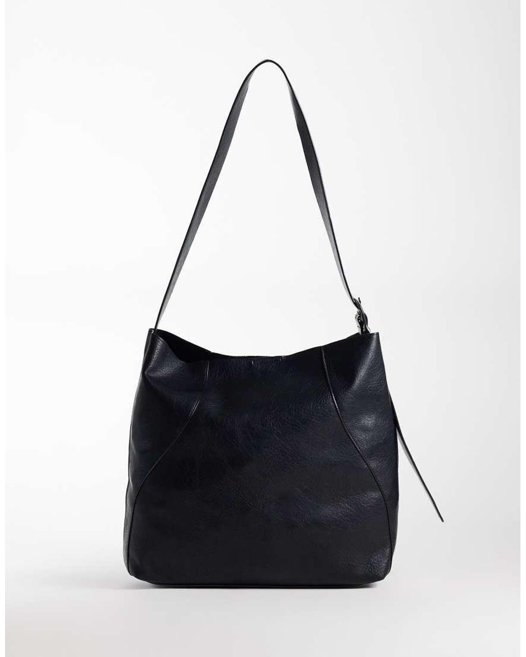 ASOS Black Faux Leather Bucket Bag for men