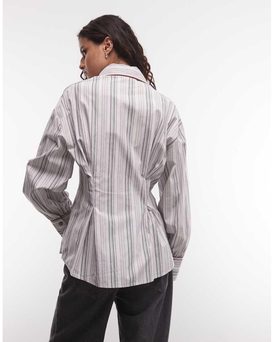 Muse Assembly Multicolor Western Balloon Sleeve Sinched Waist Stripe Shirt