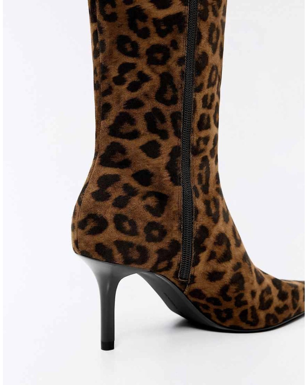Bershka Brown Animal Print Heeled Boots