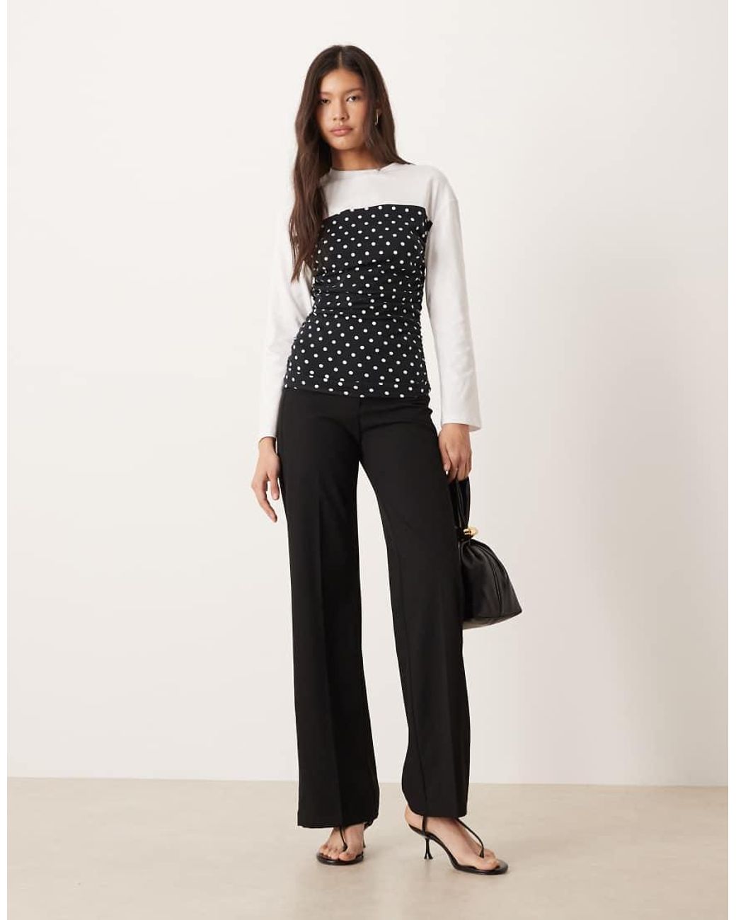 ASOS Black Cinched Polka Dot Long Sleeve Top