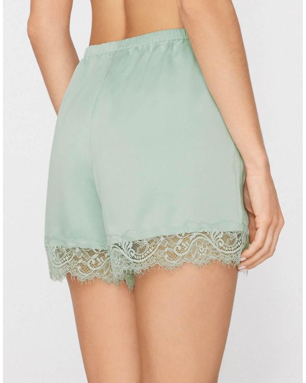 Tezenis Green Satin And Lace Shorts