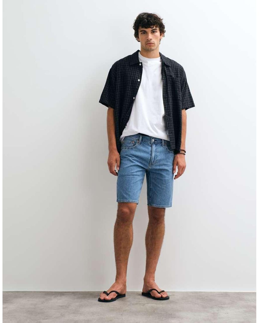 Levi's Blue 405 Standard Striped Denim Shorts for men