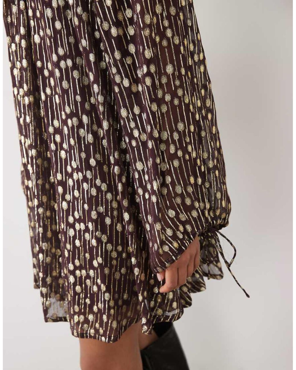 ASOS Brown High Neck Metallic Smock Mini Dress