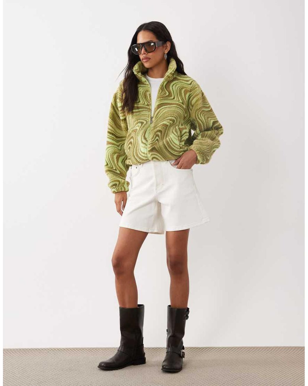 Brave Soul Green Zip Up Fleece With Swirl Print