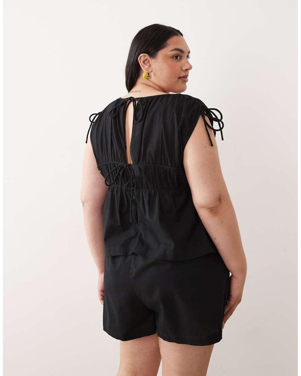 ASOS Black Asos Design Curve Double Layer Playsuit With Tie Detail