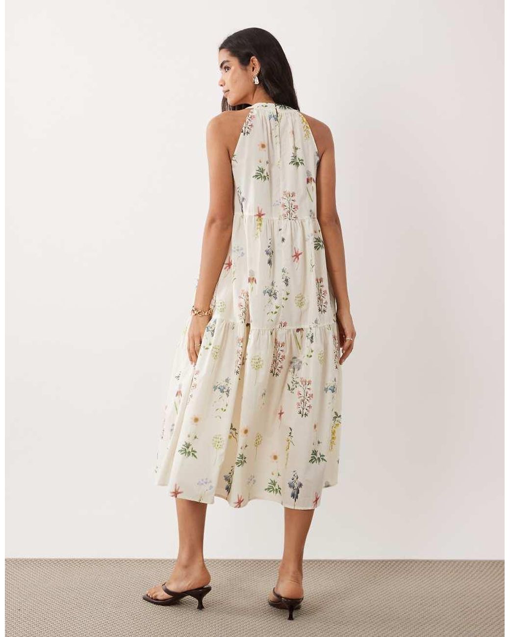 Vila Natural Halter Neck Tiered Maxi Dress