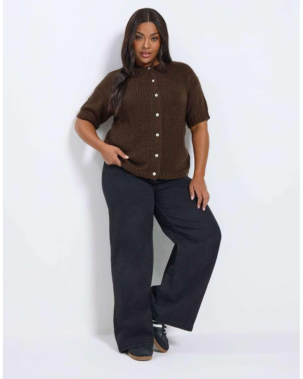 Yours Clothing Brown Short Sleeve Knitted Cardigan