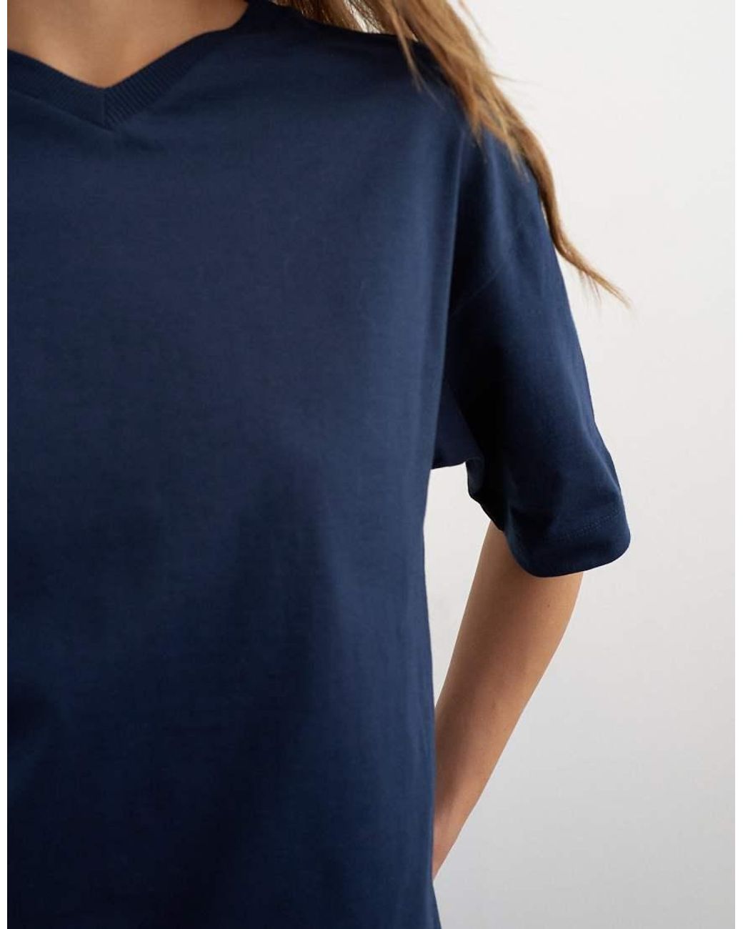 TOPSHOP Blue Micro V Short Sleeve T-Shirt