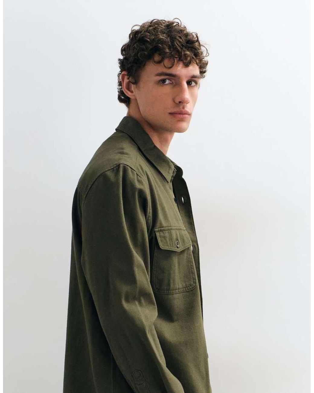 ASOS Green Cotton Twill Overshirt for men