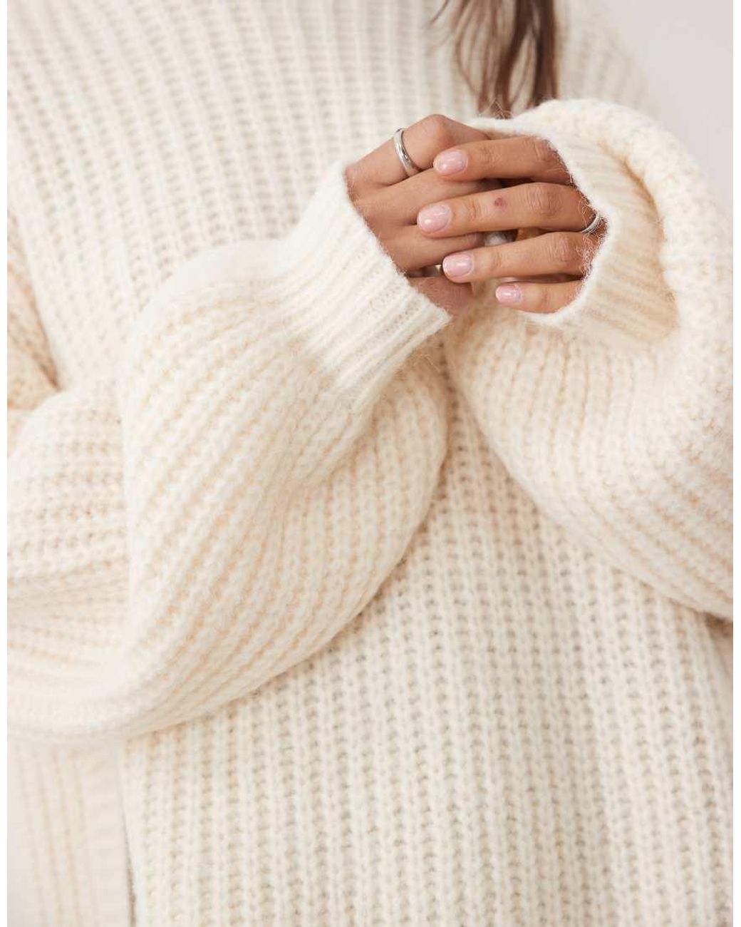 ASOS Natural Rib Longline Sweater With Side Split With Wool