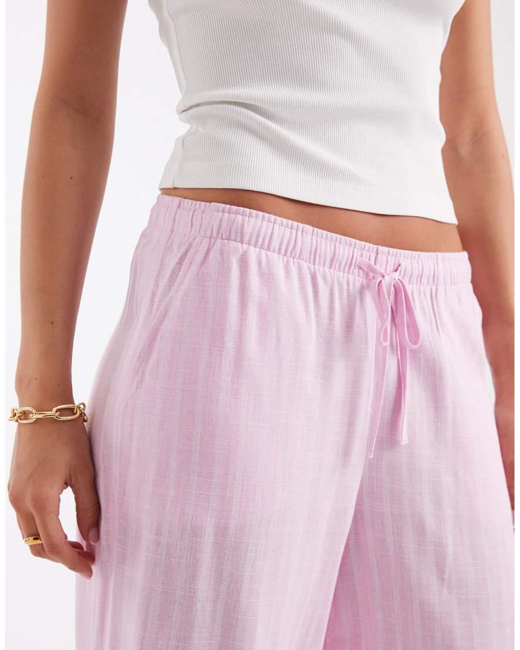 Vero Moda Pink Linen Touch Wide Leg Pants With Drawstring Waist