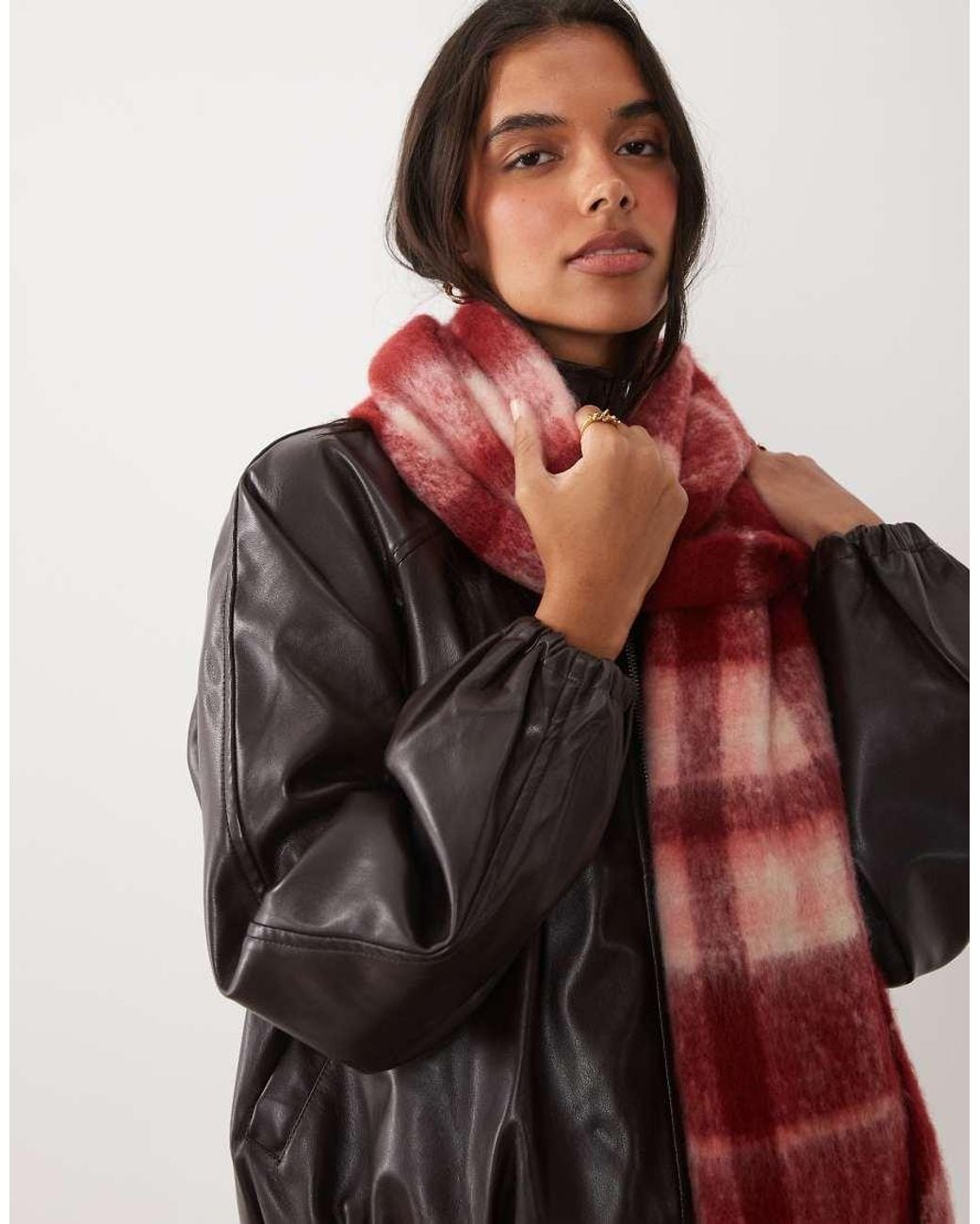 ASOS Red Woven Scarf With Check Design