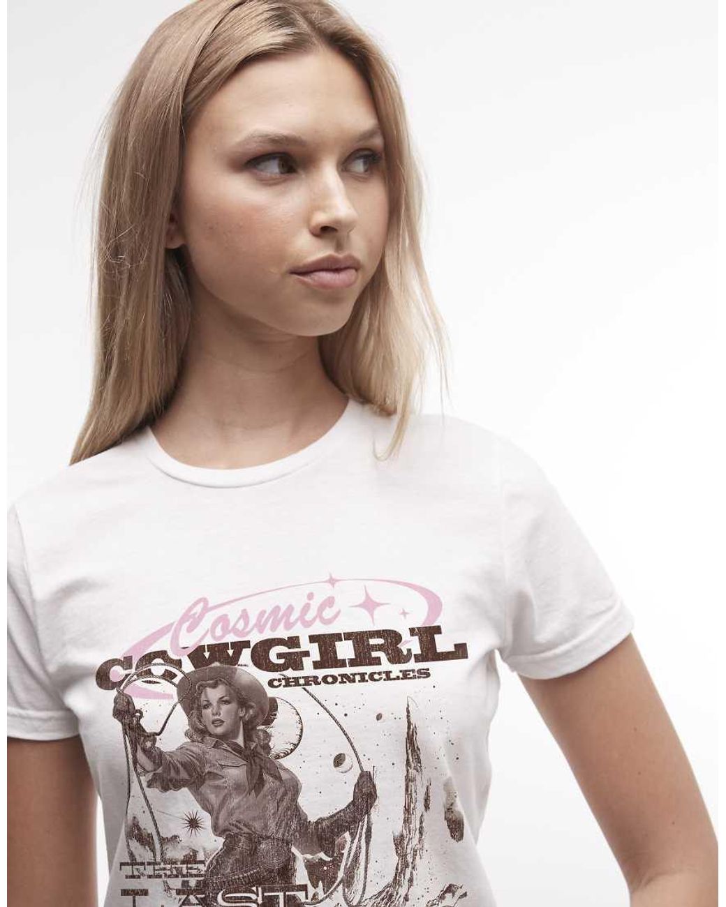 PRNT White Cowgirl Chronicals Cropped T-Shirt