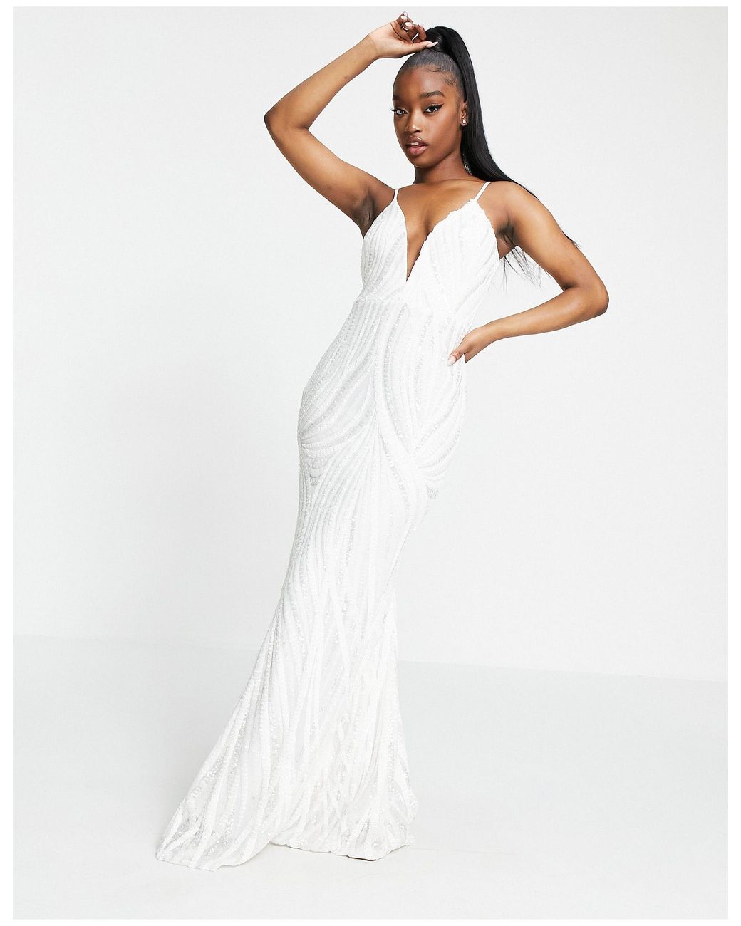 Goddiva Plunge Maxi Sequin Dress in White Lyst UK