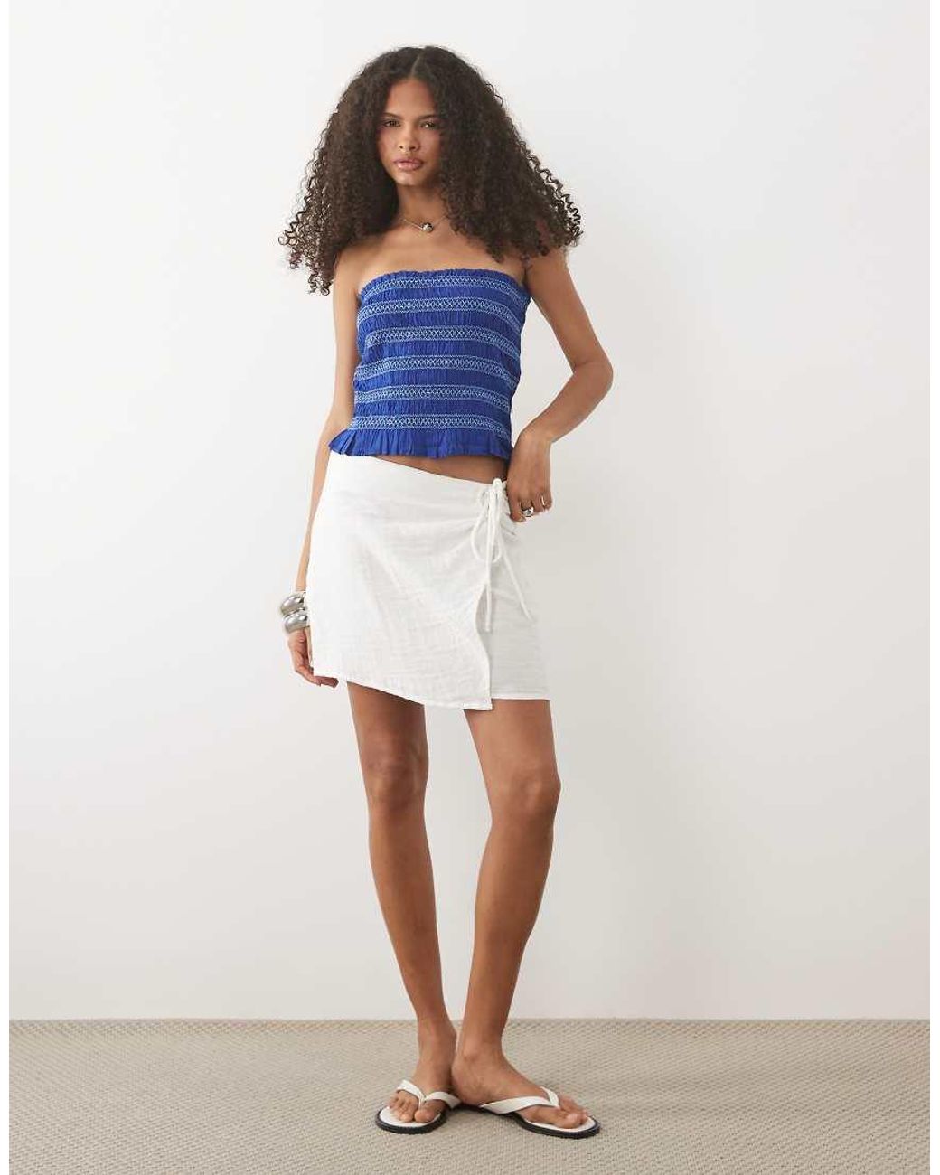 Mango Blue Teen 100% Cotton Ruched Strapless Top