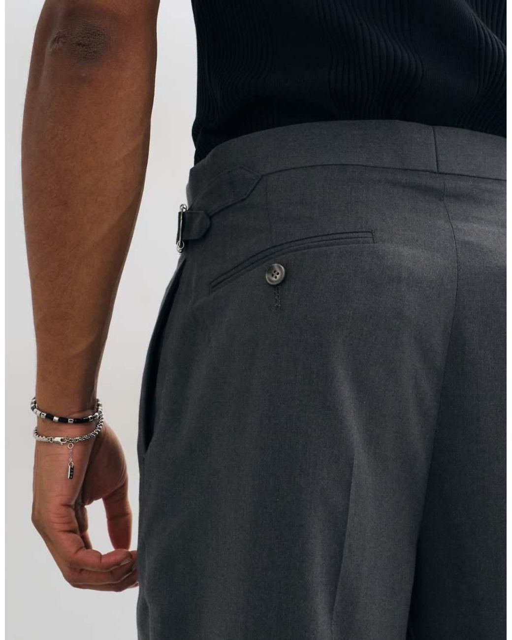 ASOS Black Tailored Flannel Relaxed Tapered Trousers for men