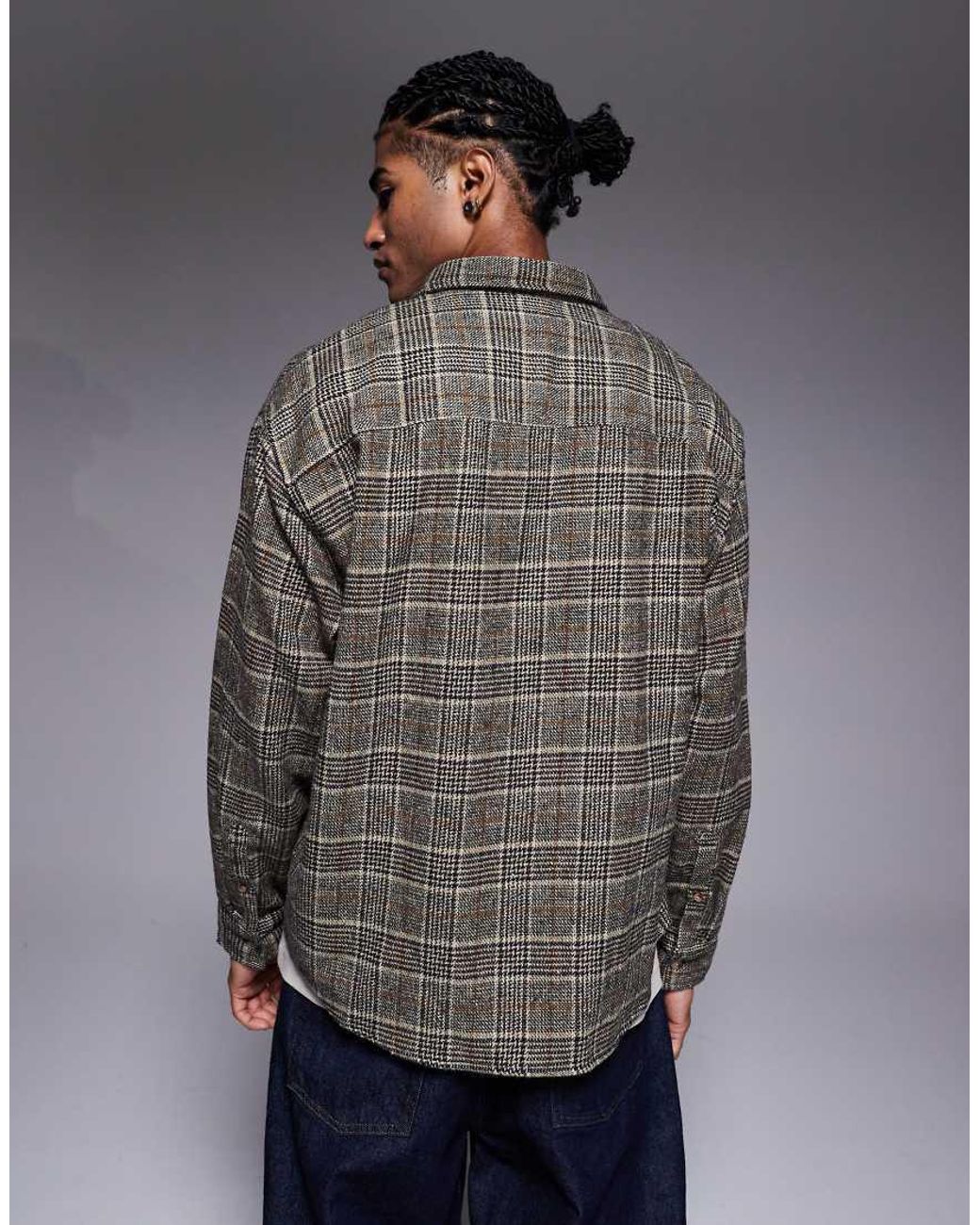 ASOS Gray Regular Flannel Plaid Shirt for men