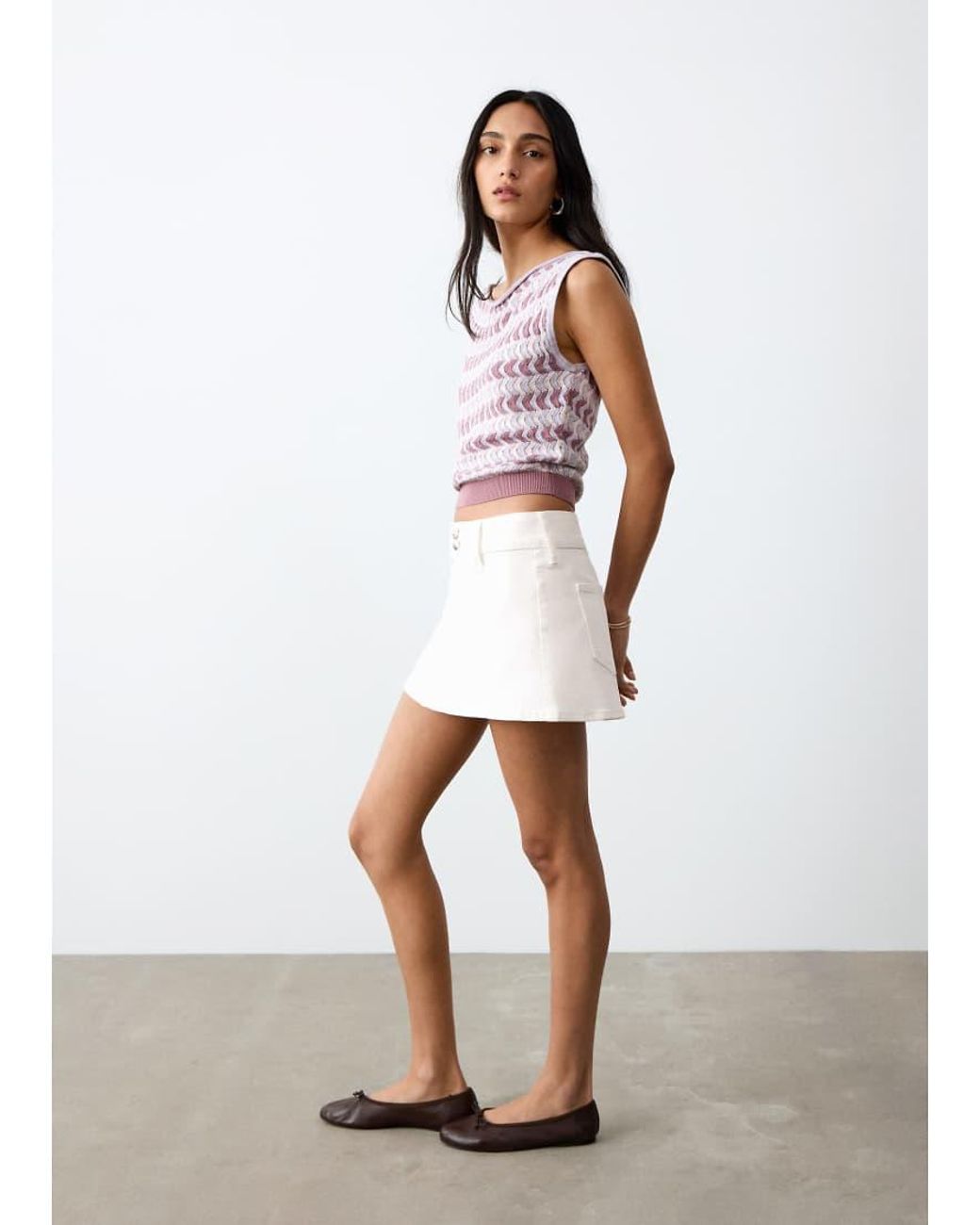 Mango White Teen Cotton Rich Denim Mini Skirt
