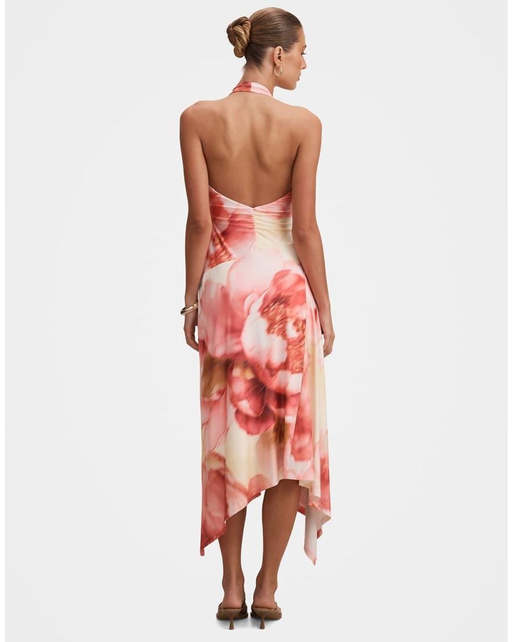 Forever New Red Slinky Halter Neck High Low Midi Dress
