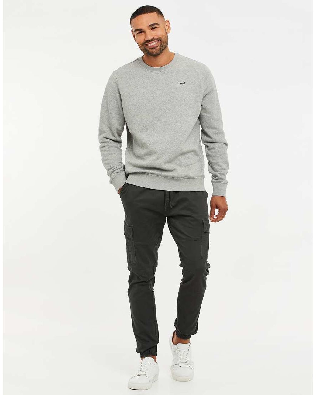 Threadbare Gray Cotton Blend Crew Neck Sweatshirt for men