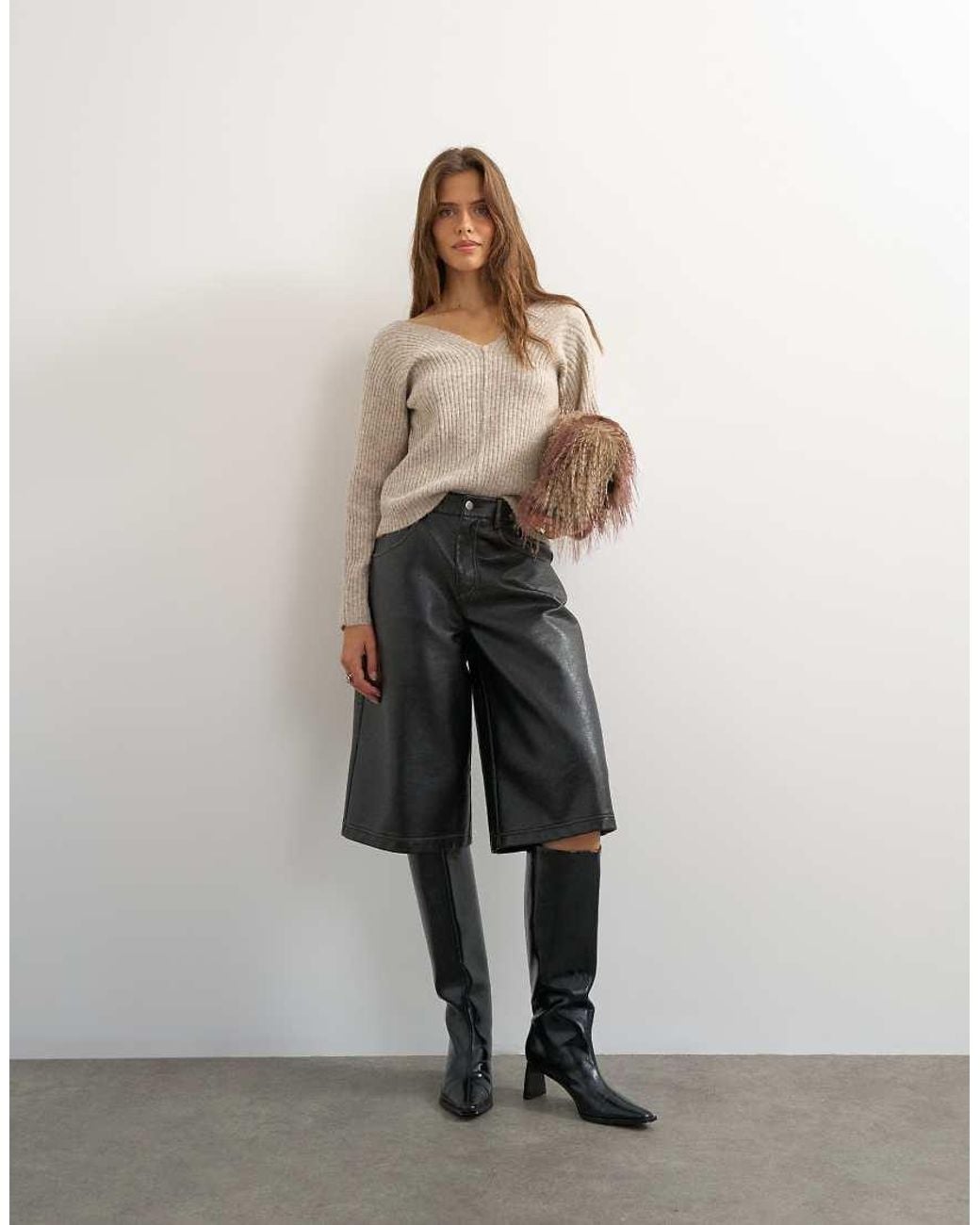 TOPSHOP Brown Knitted Slouchy Rib Jumper