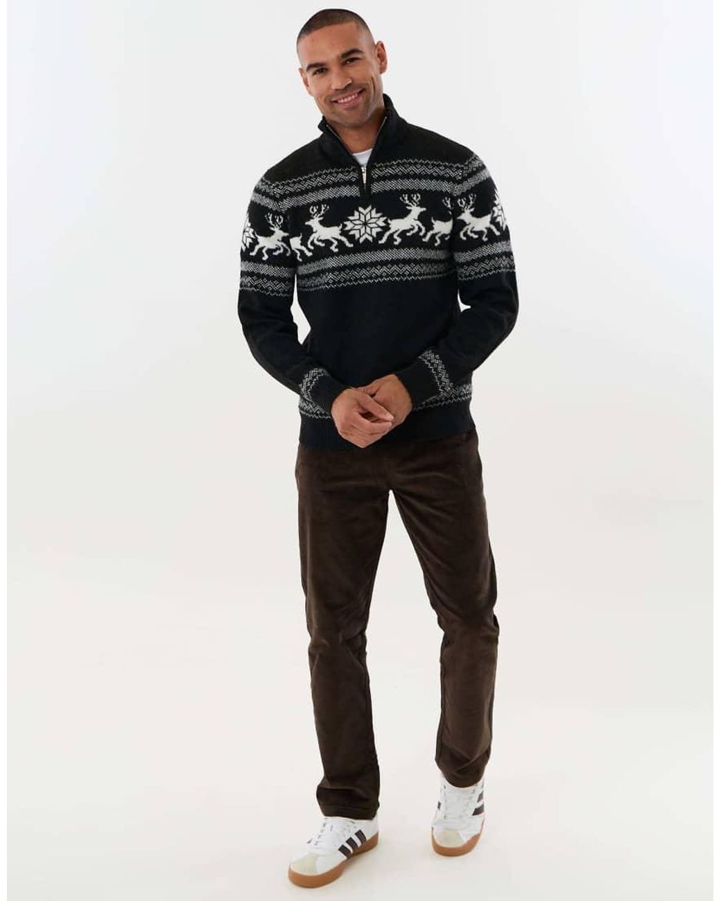 Threadbare Black Reindeer Fairisle Christmas Jumper for men