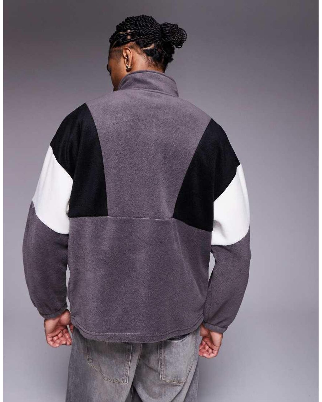 ASOS Purple Relaxed Funnel Neck Fleece Sweatshirt With Colour Block for men