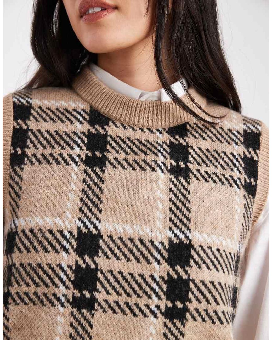 New Look Brown Check Tabard Vest