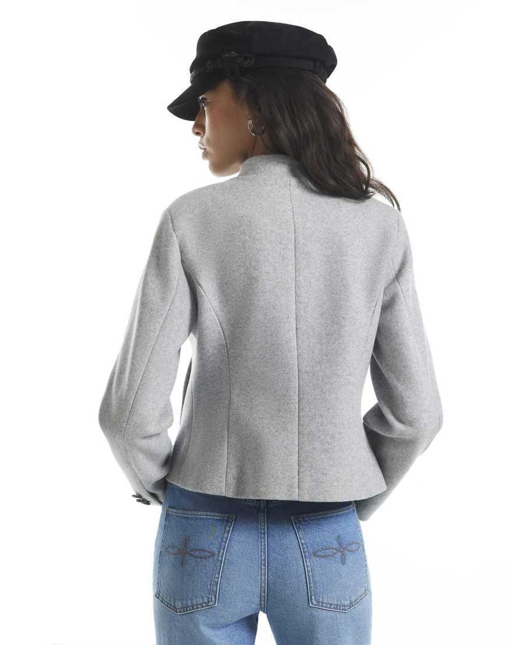 River Island Gray Crest Button Drummer Jacket