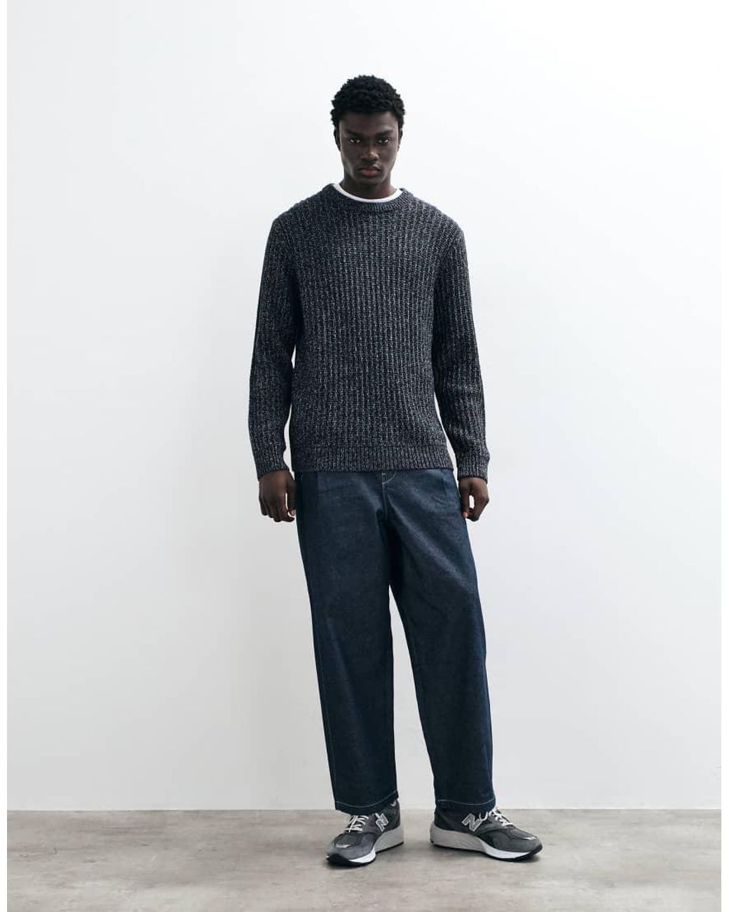Jack & Jones Blue Ribbed Crew Neck Sweater for men