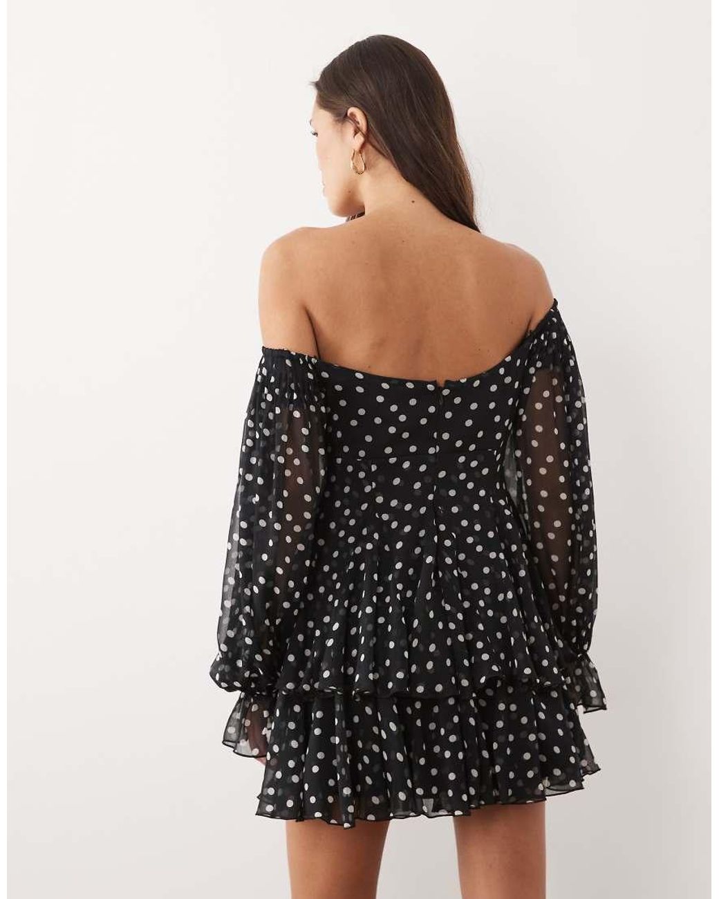 ASOS Black Double Layer Off Shoulder Godet Mini Dress