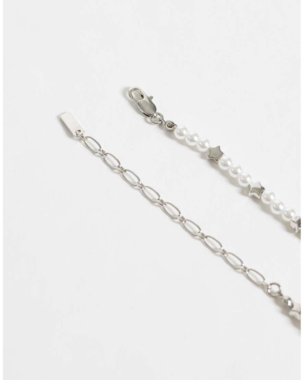 ASOS White Faux Pearl And Star Beaded Necklace for men