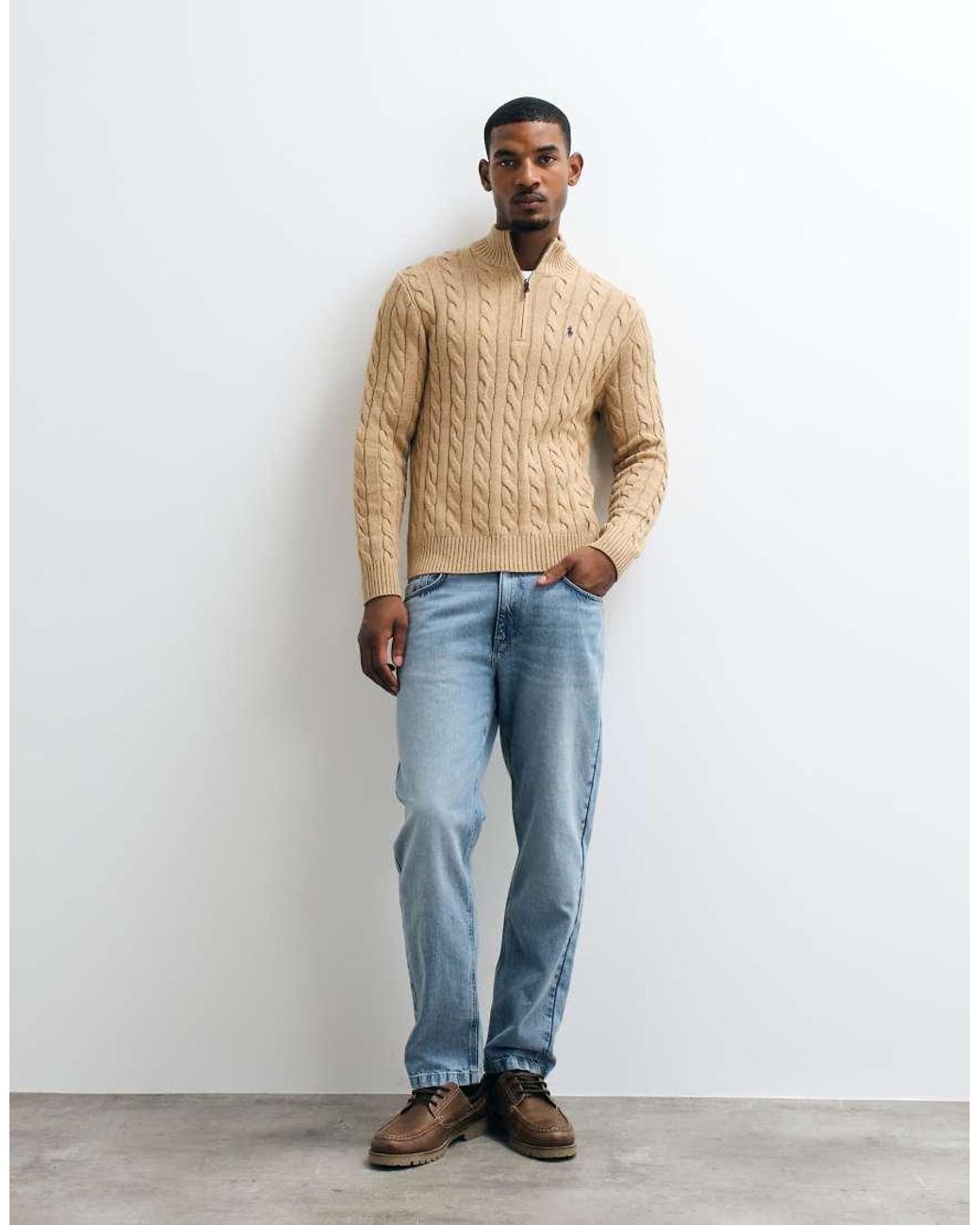 Polo Ralph Lauren Natural Icon Logo Cotton Cable Quarter Zip Sweatshirt for men