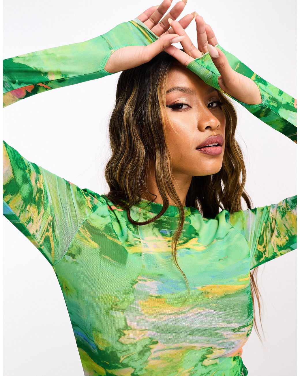 AFRM Mirza Mesh Mini Dress in Green | Lyst UK