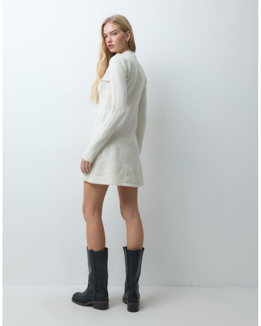 Pieces White Long Sleeve Knitted Mini Dress
