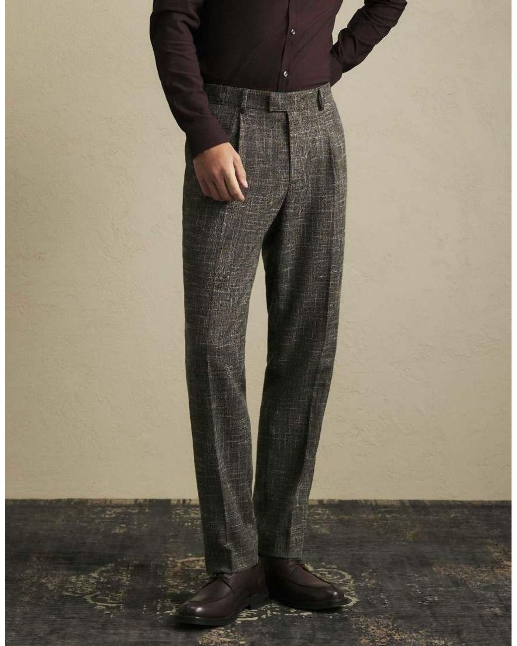 River Island Natural Slim Fit Textured Suit Trousers for men