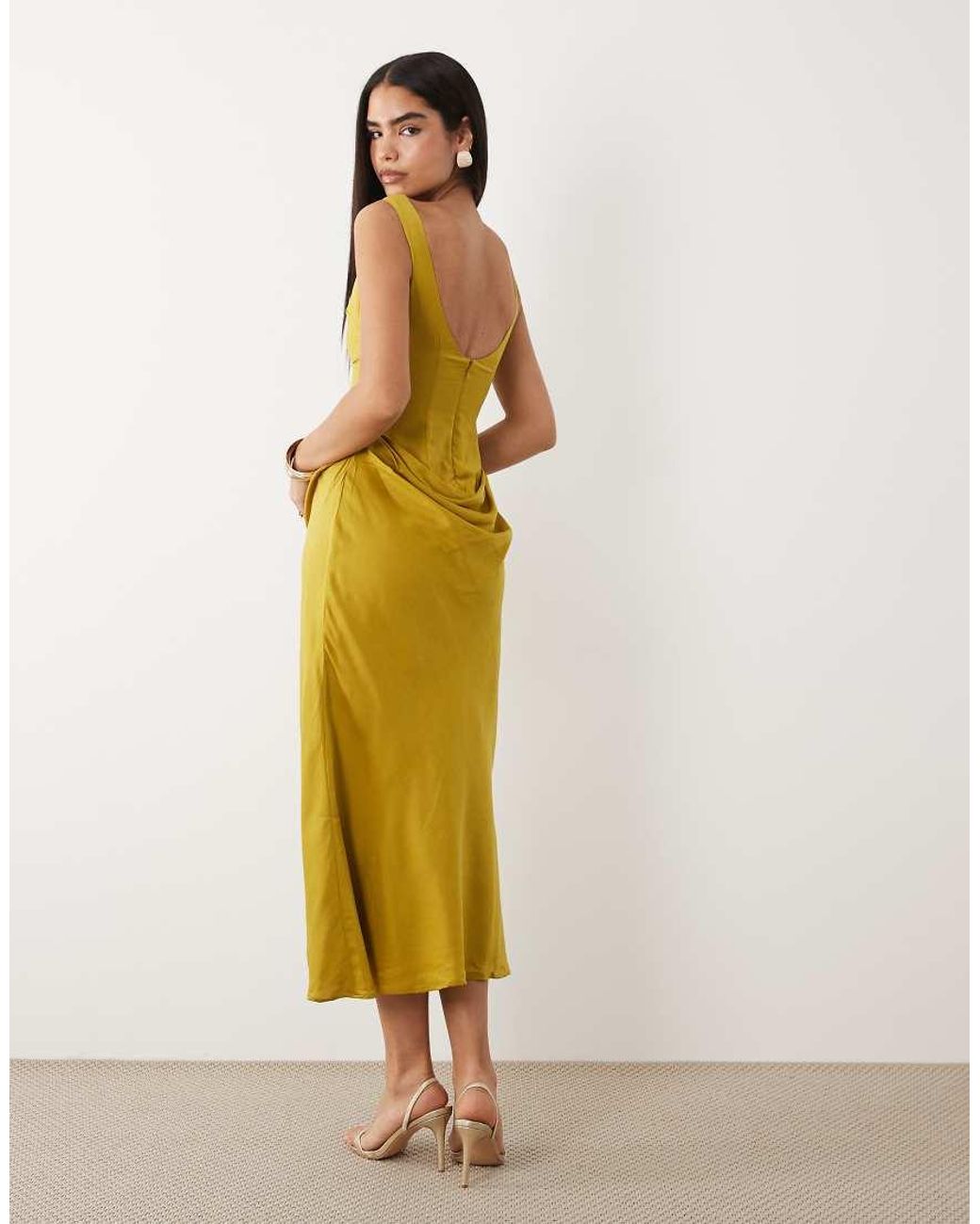 ASOS Metallic Satin High Neck Drape Skirt Maxi Dress
