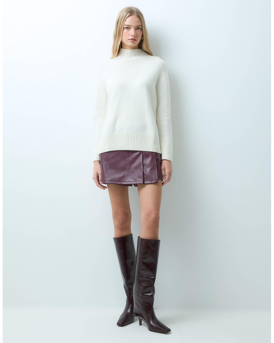 Mango White Strickpullover mit hohem kragen