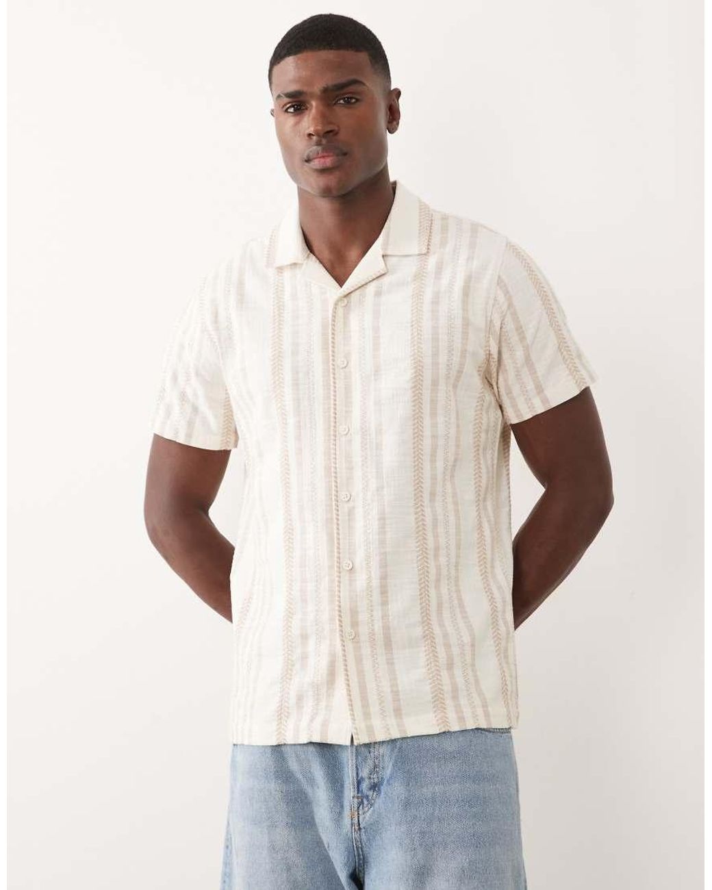 Threadbare Natural Cotton Short Sleeve Textured Shirt for men