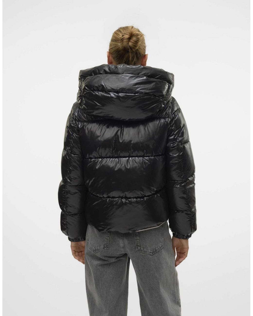 Vero Moda Gray Uppsashiny gesteppte kapuzenjacke