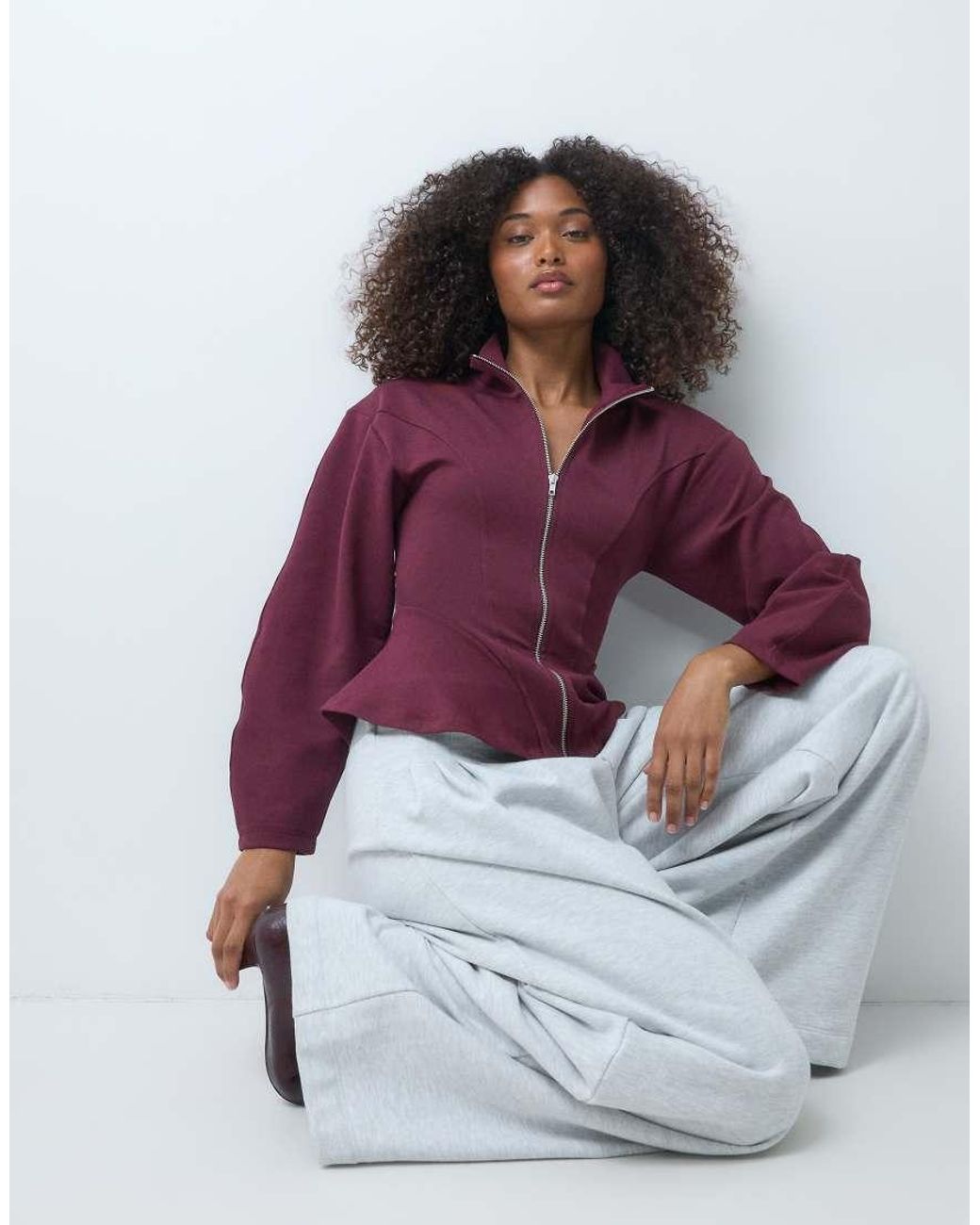 ASOS Purple Peplum Funnel Neck Zip Up