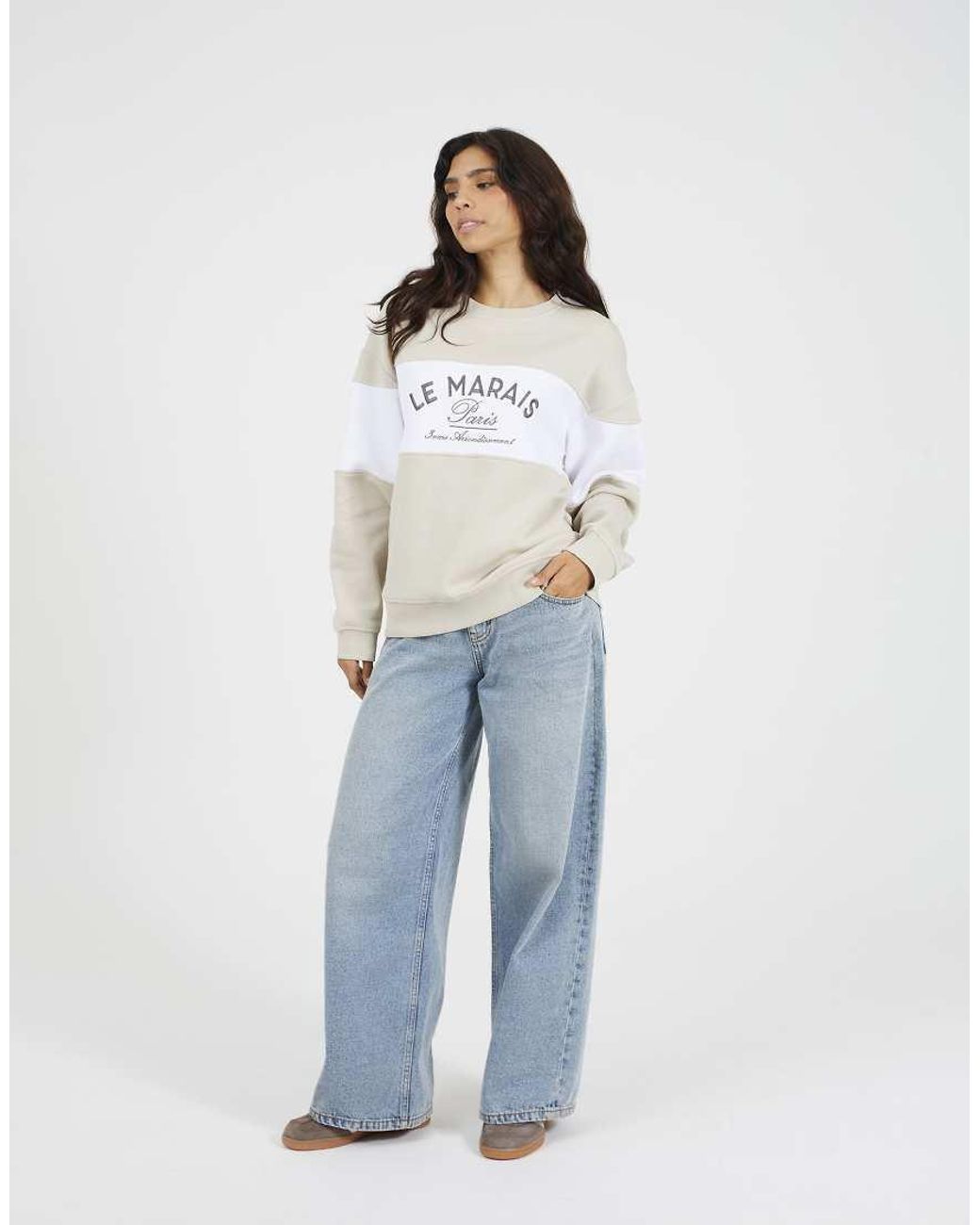 Brave Soul White Contrast Stripe Panel Crew Neck Sweatshirt